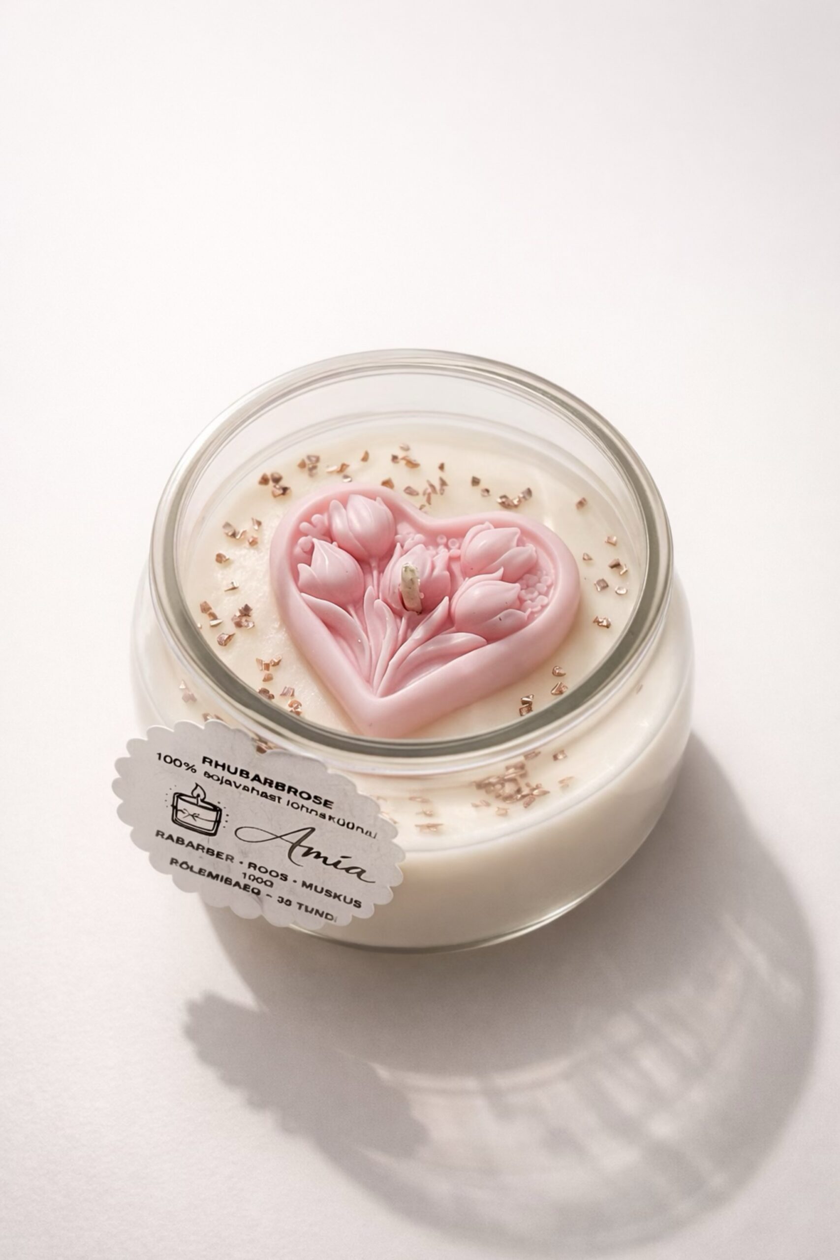 Rhubarbrose-sojavahast käsitööküünal - Image 2